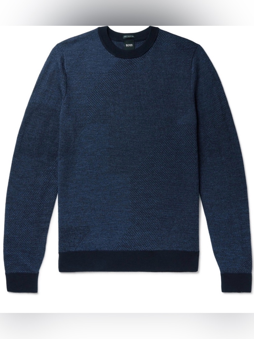 BOSS Hugo Boss 100% Virgin Wool Textured Knit Crewneck Sweater